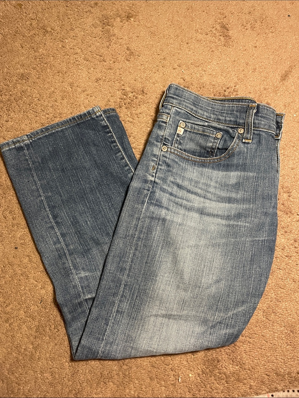 Ag Adriano Goldschmied Medium Blue Washed Denim Low Rise Jeans
